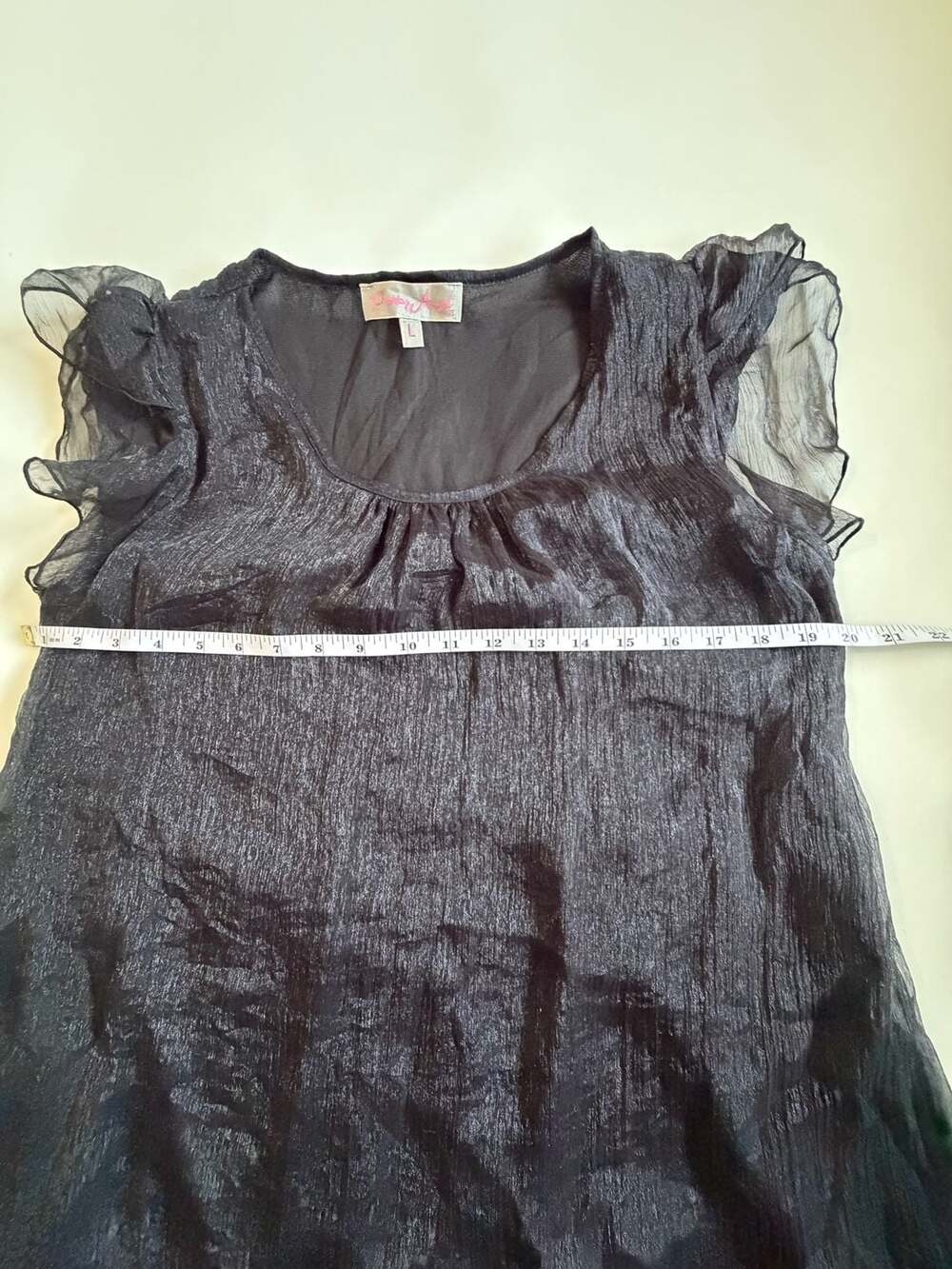 Pretty Angel Black Sheer Ruffle Babydoll Dress L Fairy Whimsy Y2K Goth - Picture 4 of 7